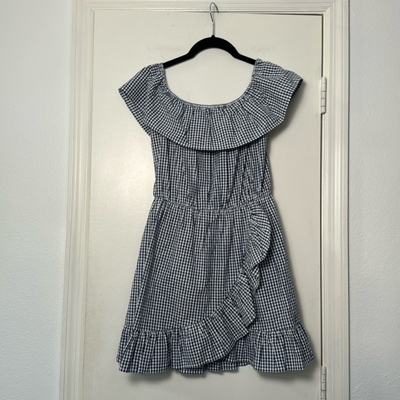 Lovers + Friends Blue Gingham Off the Shoulder Mini Dress Size Small Fit n Flare - Picture 2 of 8